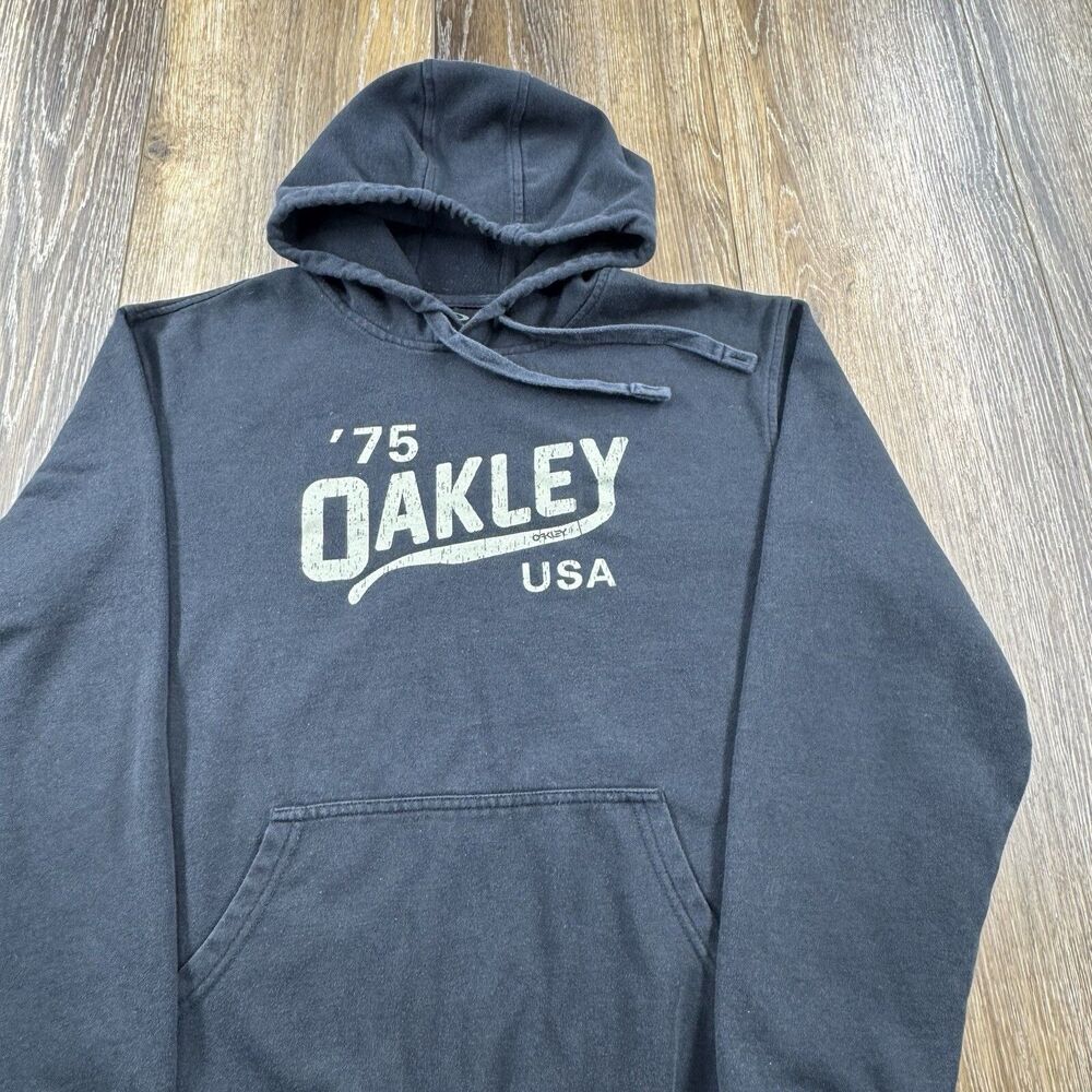 Vintage Oakley Hoodie Mens M Black Sweatshirt Sunglasses Spellout Logo Sweater